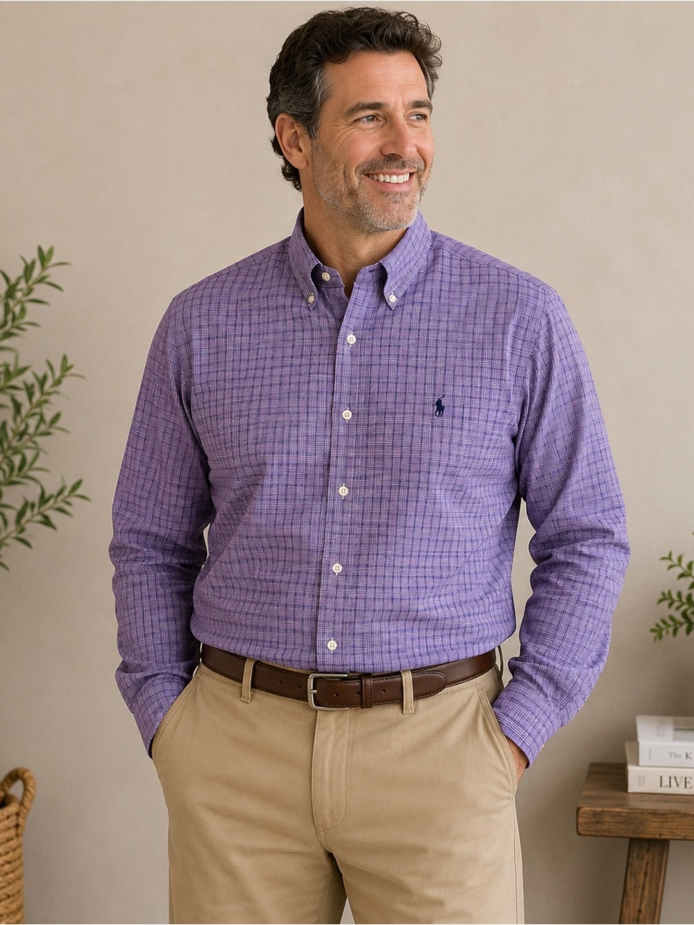 Ralph Lauren Yarmouth Purple Check Button Down Shirt Men's 16 32/33